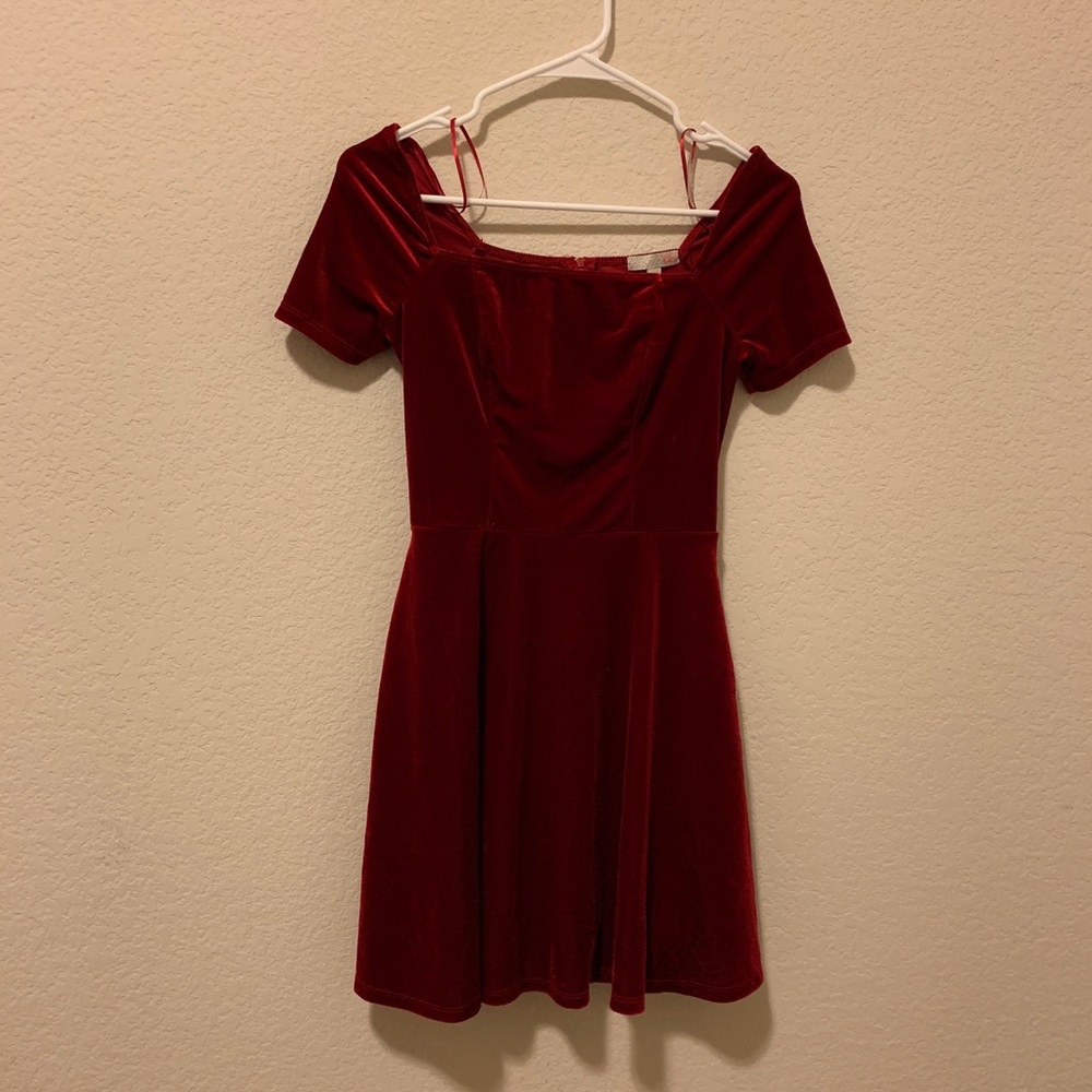 Red velvet GB Off the shoulder mini skater dress